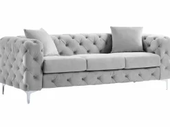 Vente-unique Sofá de 3 plazas y sillón de terciopelo y patas de metal EDWINA Gris claro