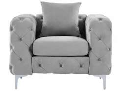 Vente-unique Sofá de 3 plazas y sillón de terciopelo y patas de metal EDWINA Gris claro