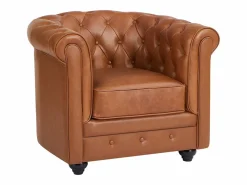 Vente-unique Sofá de 3 plazas y sillón de piel de vaca color CHESTERFIELD Camel Sale