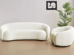 Vente-unique Conjunto Sofá Y Sillón|Sofá de 3 plazas y sillón en tejido de rizo marfil BOVANA de Pascal Morabito