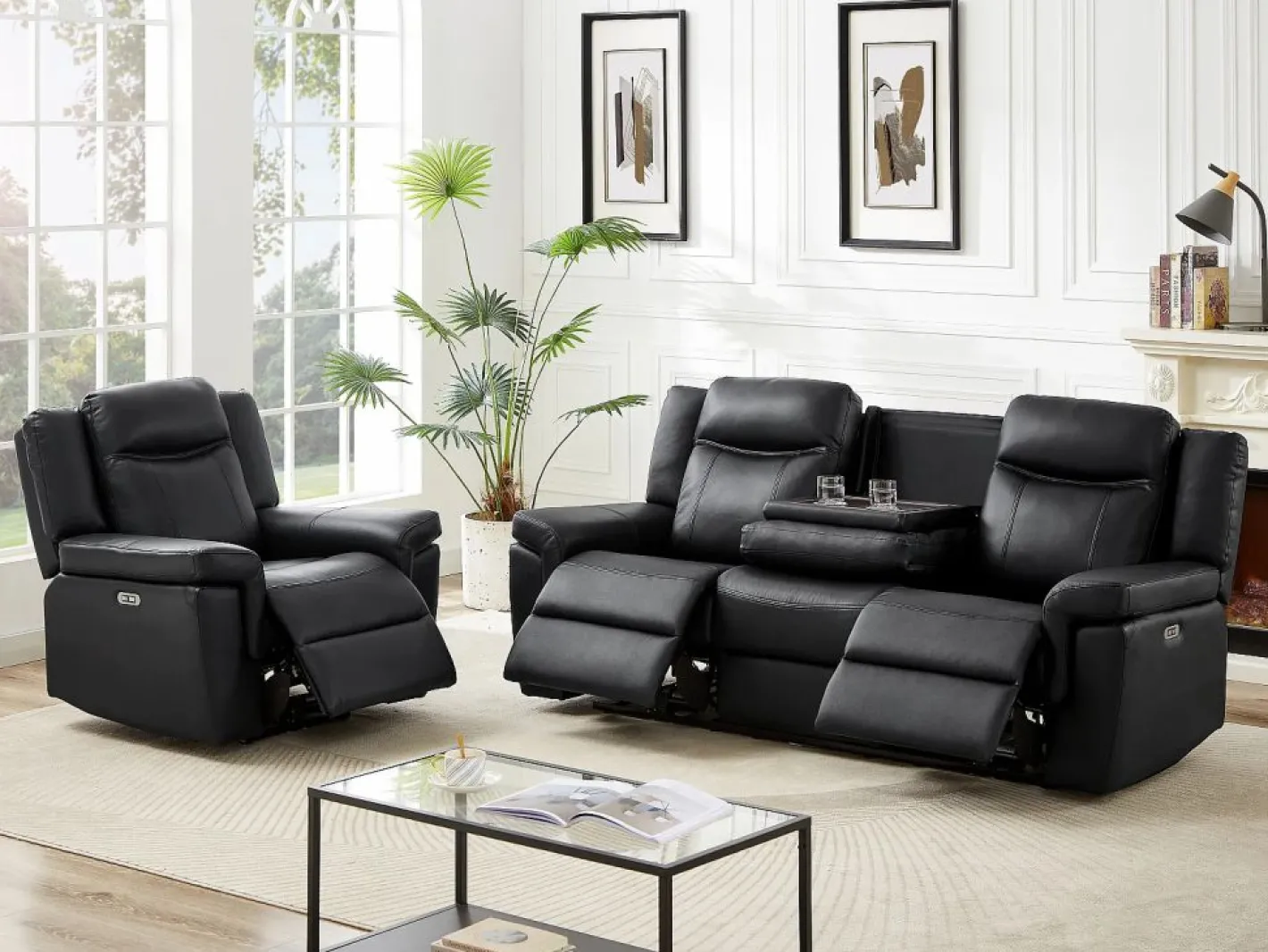Sofá de 3 plazas y sillón relax eléctrico de piel KENNETH^Vente-unique