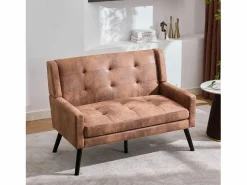 Hauss Spole Conjunto Sofá Y Sillón|Sofá de 2 plazas y sillones en tejido ante color café - Conjunto de 2 con patas de madera