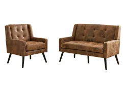 Hauss Spole Conjunto Sofá Y Sillón|Sofá de 2 plazas y sillones en tejido ante color café - Conjunto de 2 con patas de madera