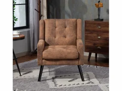 Hauss Spole Conjunto Sofá Y Sillón|Sofá de 2 plazas y sillones en tejido ante color café - Conjunto de 2 con patas de madera