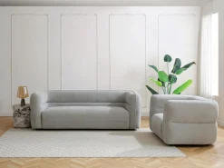 Vente-unique Sofá de 3 plazas y un sillón en tela de chenilla TALIENA Gris Clearance