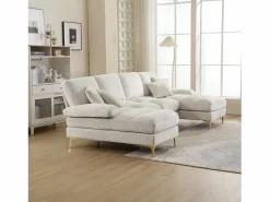 DripeX Sofá de 4 puentes, en tela de oruga, marco de madera sólida, con almohadas, 272x136x88cm, Beige Hot