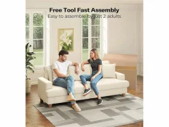 DripeX Sofá de 3 puentes en terciopelo , sofá recto grande, asientos profundos adicionales de 53 cm, con 2 almohadas - 220x76x84cm Beige New