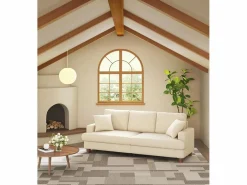 DripeX Sofá de 3 puentes en terciopelo , sofá recto grande, asientos profundos adicionales de 53 cm, con 2 almohadas - 220x76x84cm Beige New