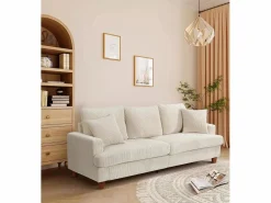 DripeX Sofá de 3 puentes en terciopelo , sofá recto grande, asientos profundos adicionales de 53 cm, con 2 almohadas - 220x76x84cm Beige New