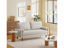 Sofá de 3 salones en tela de lino - escandinavo - con 2 almohadas y reposabrazos - pies de madera sólida - 173x77x84cm^DripeX Best