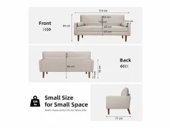 Sofá de 3 salones en tela de lino - escandinavo - con 2 almohadas y reposabrazos - pies de madera sólida - 173x77x84cm^DripeX Best