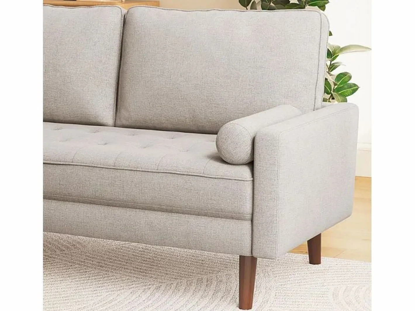 Sofá de 3 salones en tela de lino - escandinavo - con 2 almohadas y reposabrazos - pies de madera sólida - 173x77x84cm^DripeX Best
