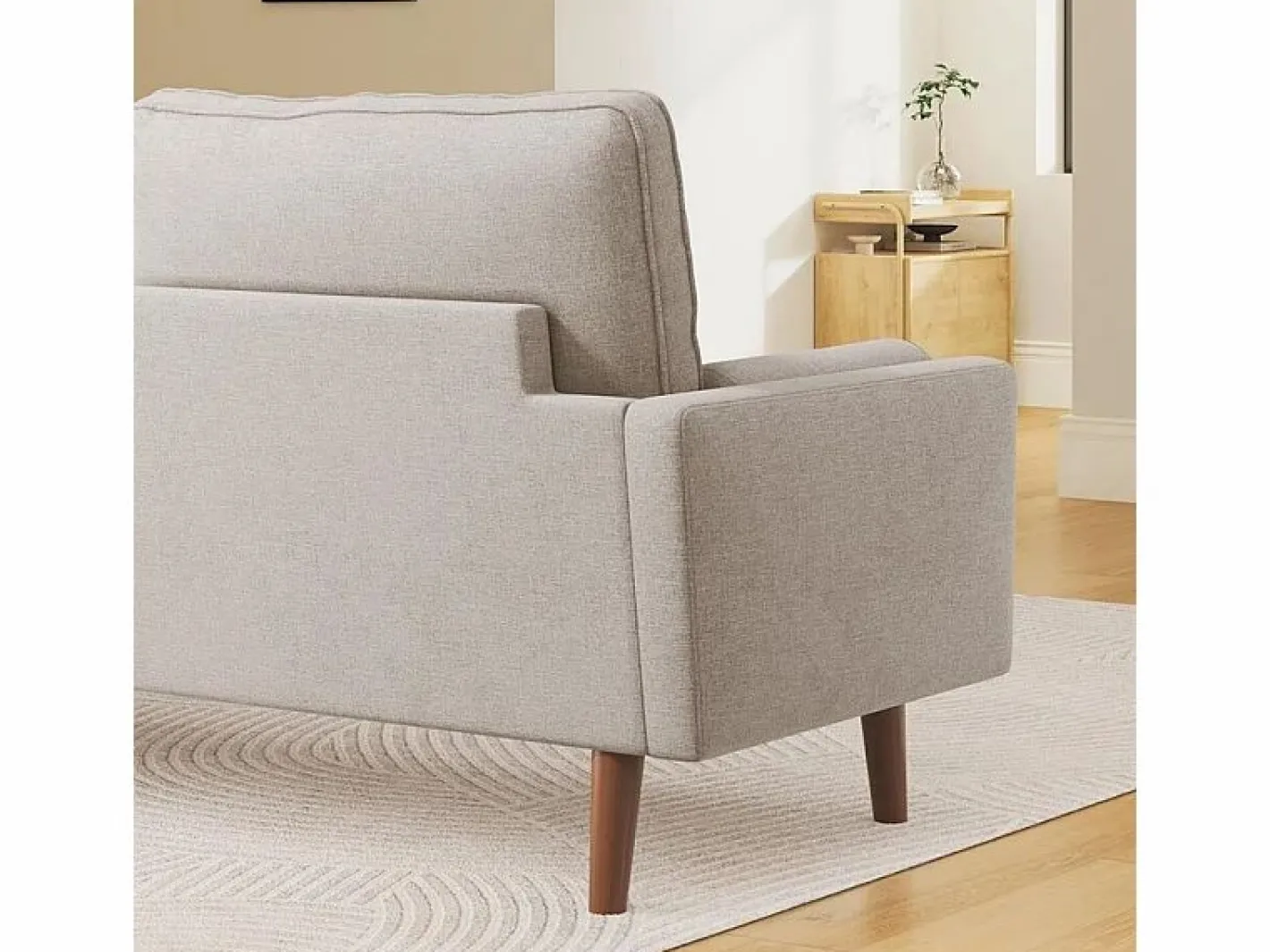 Sofá de 3 salones en tela de lino - escandinavo - con 2 almohadas y reposabrazos - pies de madera sólida - 173x77x84cm^DripeX Best