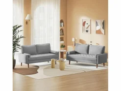 DripeX Sofá Escandinavo|Sofá de 3 salones en tela de lino - escandinavo - con 2 almohadas y reposabrazos - pies de madera sólida - 173x77x84cm