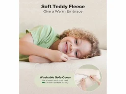 DripeX Sofá de 3 salones en terciopelo de peluche, comodidad de sofá derecha grande en madera maciza, amores con reposabrazos, 210 x 79 x 89 cm - Beige Hot