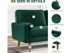 DripeX Sofá de 2 salones en terciopelo , sofá de sala de estar moderna, con reposabrazos y pies bajos, una espalda baja - 148.5x78x85cm Verde Discount
