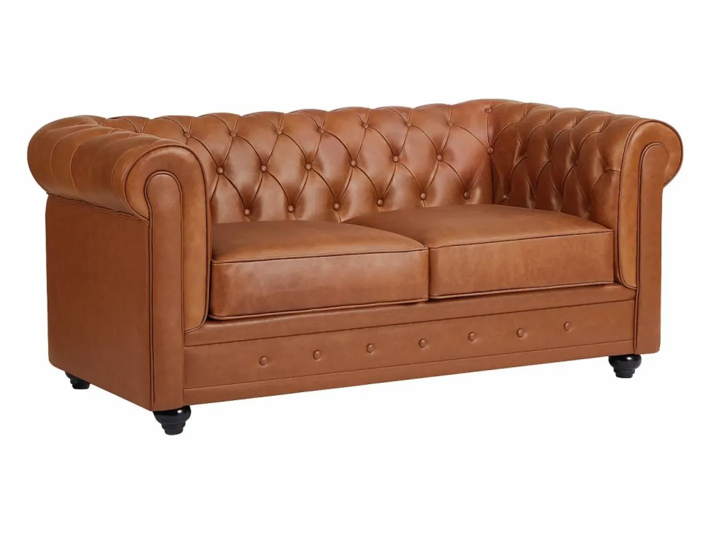 Vente-unique Sofá de 3 y 2 plazas de piel de vaca color CHESTERFIELD Camel New