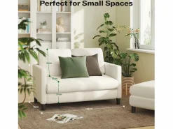 DripeX Sofá de comodidad de 2 salas en terciopelo de peluche, con un asiento profundo de 55 cm y reposabrazos - 128x78x89cm Beige Online