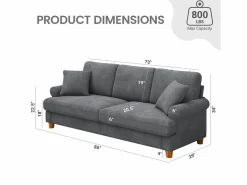 DripeX Sofá - 3 Plazas|Sofá De Tela|Sofá de comodidad de 3 salones, tela de oruga, con reposabrazos, cojines y 2 almohadas, carga máxima 365 kg - 220x76x86 cm