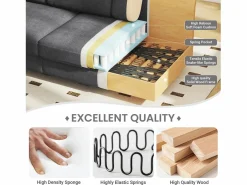 DripeX Sofá - 3 Plazas|Sofá De Tela|Sofá de comodidad de 3 salones, tela de oruga, con reposabrazos, cojines y 2 almohadas, carga máxima 365 kg - 220x76x86 cm