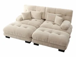 KOMHTOM Sofá de dos plazas en chenilla,dos cojines lumbares y dos cojines decorativos,reposabrazos anchos y dos reposapiés, tapizado en tela . Beige