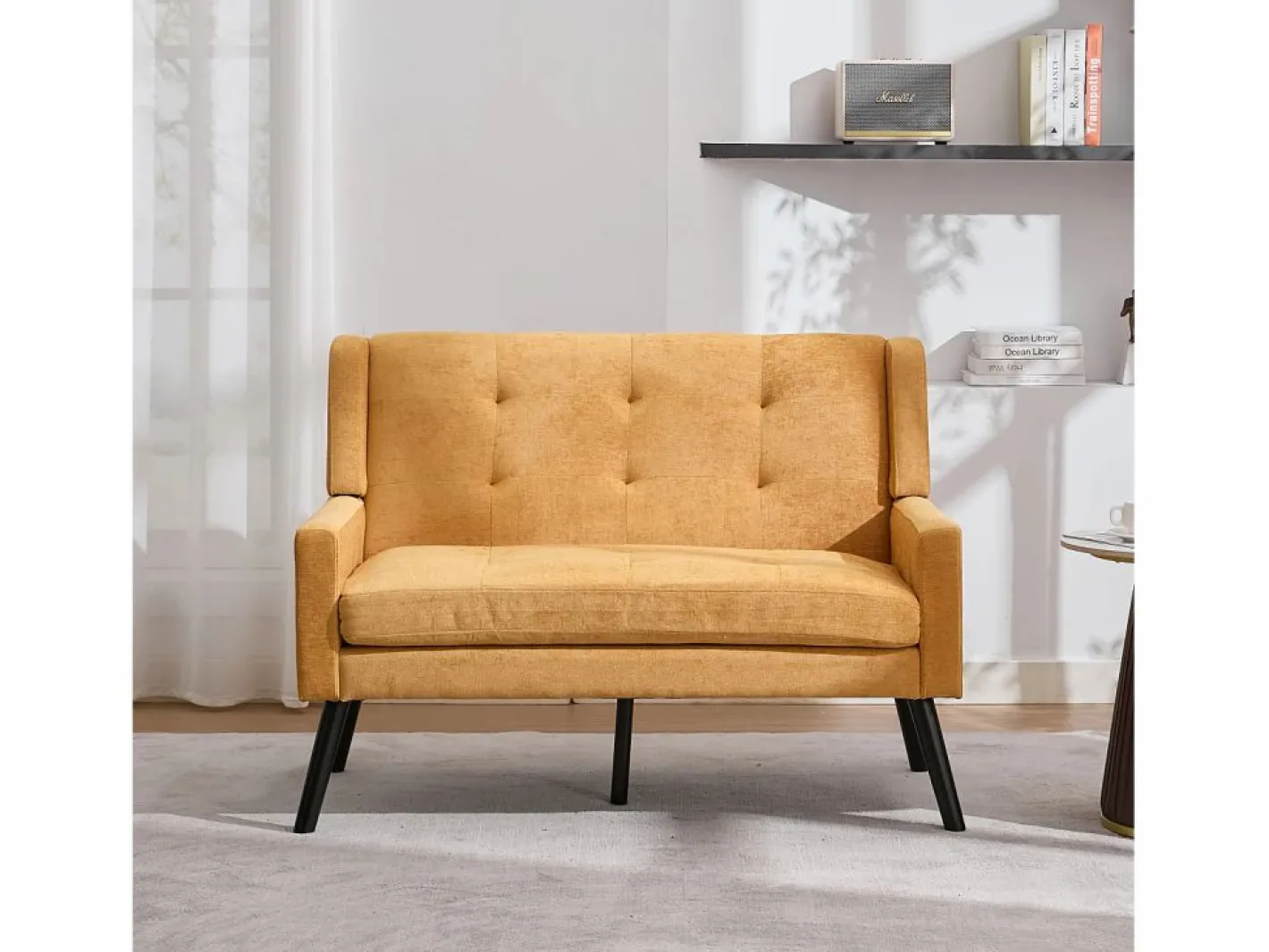 Hauss Spole Conjunto Sofá Y Sillón|Sofá de dos plazas y sillones en tejido de lino - Juego de 2 con patas de madera