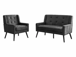 Sofá de dos plazas y sillones en tejido de lino oscuro - Juego de 2 con patas de madera^Hauss Spole Hot