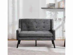 Sofá de dos plazas y sillones en tejido de lino oscuro - Juego de 2 con patas de madera^Hauss Spole Hot