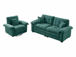 Sofá de dos plazas y sillones giratorios en tejido chenilla - Con cojines^Hauss Spole Online