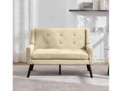 Hauss Spole Conjunto Sofá Y Sillón|Sofá de dos plazas y sillones en tejido de lino - Conjunto de 2 con patas de madera