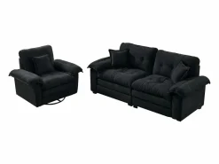 Sofá de dos plazas y sillones giratorios en tejido chenilla - Con cojines^Hauss Spole Discount