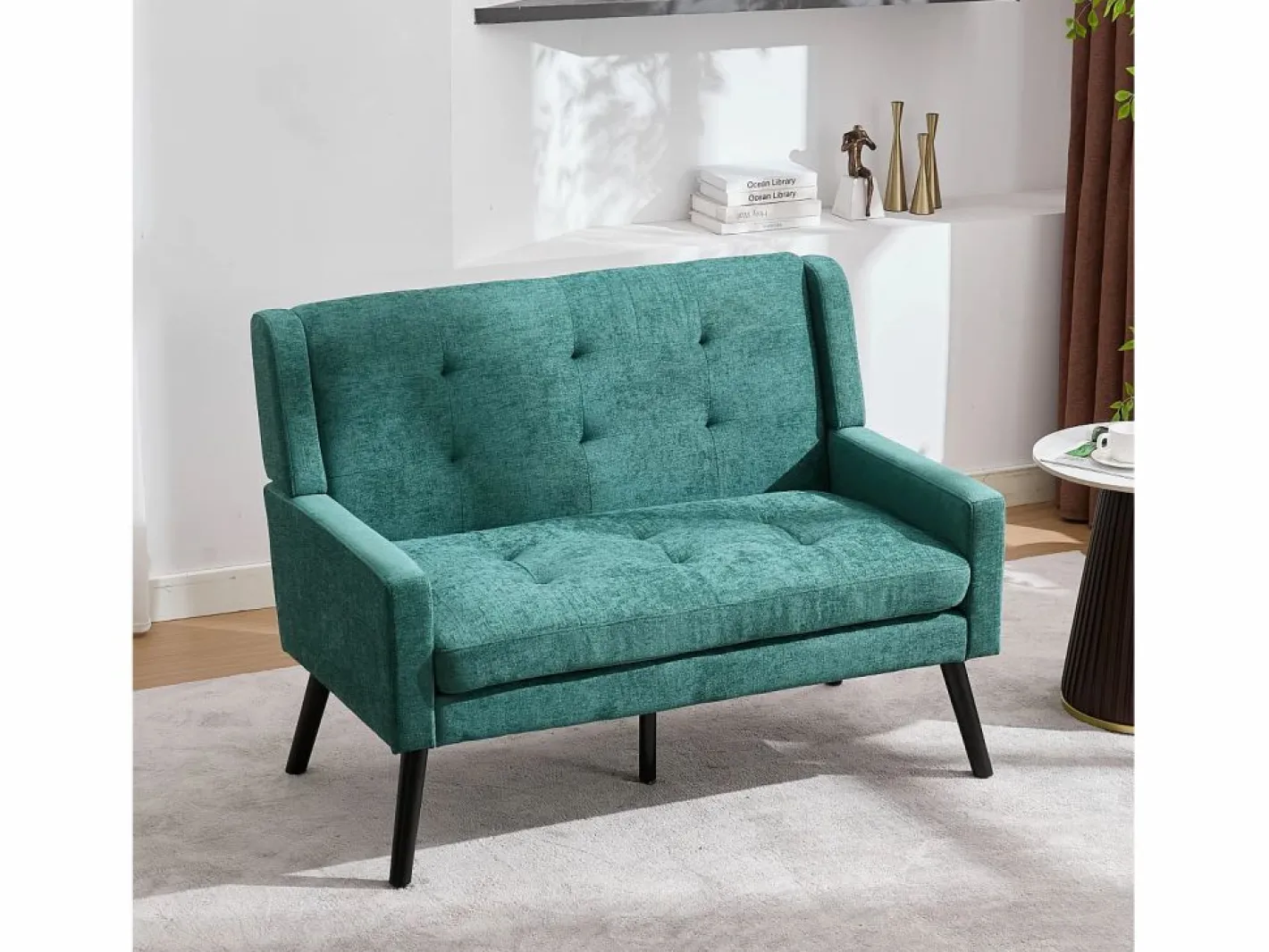 Hauss Spole Conjunto Sofá Y Sillón|Sofá de dos plazas y sillones en tejido de lino - Juego de 2 con patas de madera