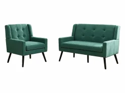 Hauss Spole Conjunto Sofá Y Sillón|Sofá de dos plazas y sillones en tejido de lino - Juego de 2 con patas de madera