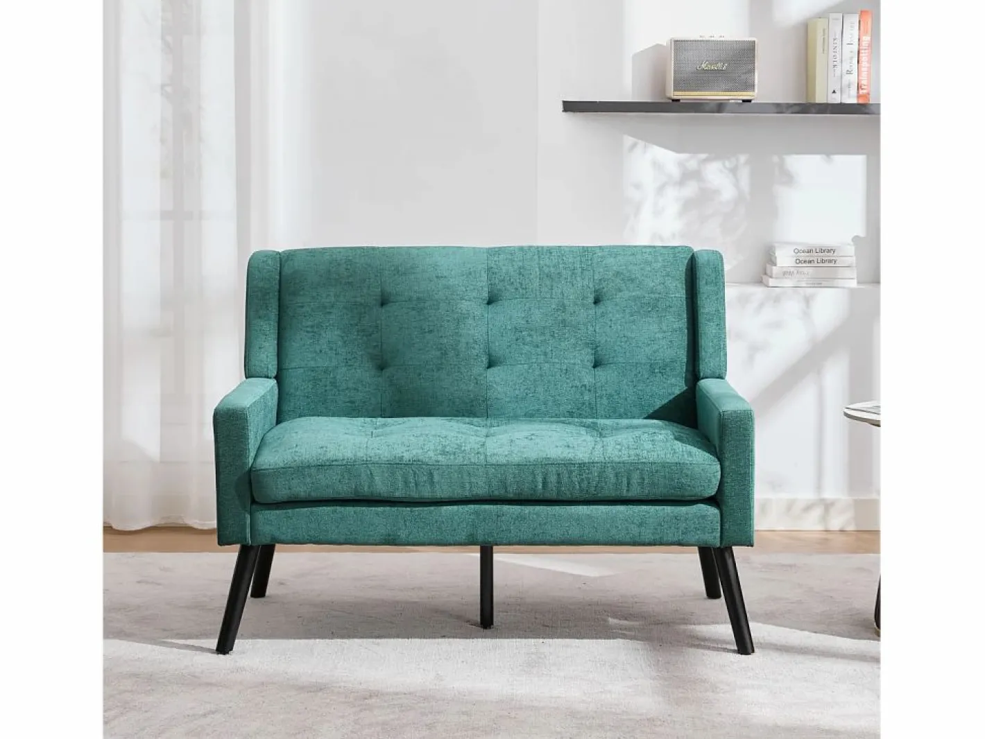 Hauss Spole Conjunto Sofá Y Sillón|Sofá de dos plazas y sillones en tejido de lino - Juego de 2 con patas de madera