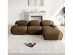 DripeX Sofá de esquina 3 plazas modular - en Pana - con 3 cojines y otomana - 298x178x70cm - Marrón Marru00f3n Discount