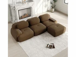 DripeX Sofá de esquina 3 plazas modular - en Pana - con 3 cojines y otomana - 298x178x70cm - Marrón Marru00f3n Discount