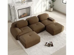 DripeX Sofá Modular|Sofás Club|Sofá de esquina 3 plazas modular - en Pana - con 3 cojines y 2 otomanas - 298x178x70cm - Marrón