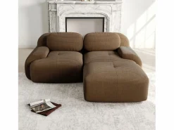 DripeX Sofá de esquina 2 plazas modular - en Pana - con 2 cojines y otomana - ergonómico - 208x178x70cm - Marrón Marru00f3n Sale