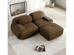 DripeX Sofá de esquina 2 plazas modular - en Pana - con 2 cojines y otomana - ergonómico - 208x178x70cm - Marrón Marru00f3n Sale