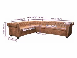 Sofá de esquina Chesterfield 6 plazas cuero artificial marrón^vidaxl Outlet