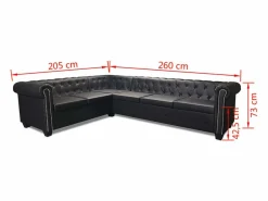 vidaxl Sofá de esquina Chesterfield 6 plazas cuero artificial Negro Best
