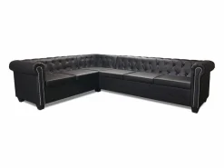 vidaxl Sofá de esquina Chesterfield 6 plazas cuero artificial Negro Best
