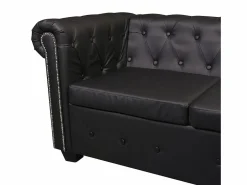 vidaxl Sofá de esquina Chesterfield 6 plazas cuero artificial Negro Best