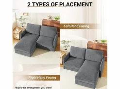DripeX Sofá de esquina de 2 salas - ángulo reversible derecho / izquierda - 180x140x86cm - en tela de terciopelo acanalado - carga máxima de 300 kg - Gris antracita Online