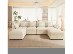 ModernLuxe Sofá de esquina en forma de U - 6 plazas - con reposabrazos ajustables - con reposapiés desmontable - Pana acanalada - Beige Sale