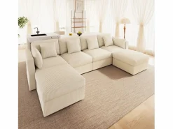 ModernLuxe Sofá de esquina en forma de U - 6 plazas - con reposabrazos ajustables - con reposapiés desmontable - Pana acanalada - Beige Sale