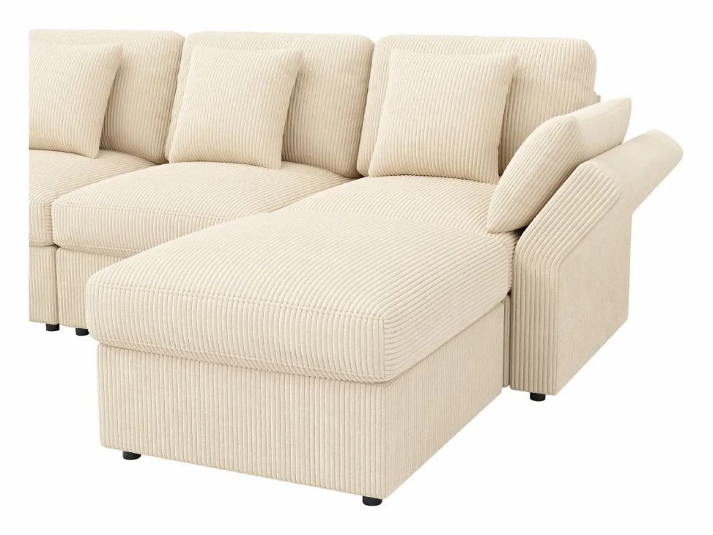 ModernLuxe Sofá de esquina en forma de U - 6 plazas - con reposabrazos ajustables - con reposapiés desmontable - Pana acanalada - Beige Sale