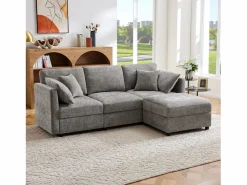 ModernLuxe Sofá de esquina en L - 3 plazas - con reposapiés - 4 cojines - brazos ajustables - Gris Online