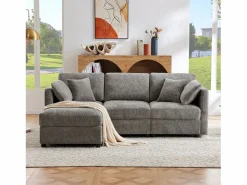 ModernLuxe Sofá de esquina en L - 3 plazas - con reposapiés - 4 cojines - brazos ajustables - Gris Online