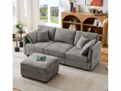 ModernLuxe Sofá de esquina en L - 3 plazas - con reposapiés - 4 cojines - brazos ajustables - Gris Online